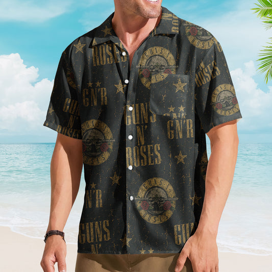 Guns N Roses Hawaiian Shirt – Unisex Hard Rock GNR Classic Bullet Logo Button Up