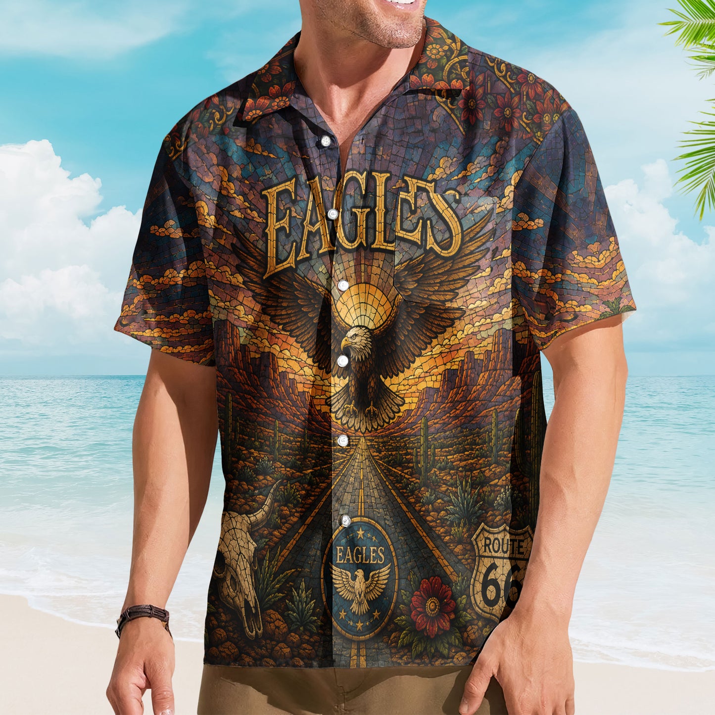 Eagles Stained Glass Hawaiian Shirt - Unisex Take It Easy Desert Highway Button Up