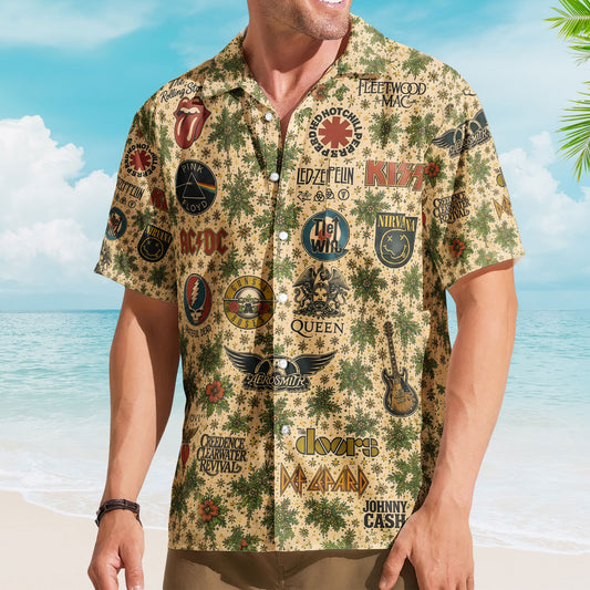 Vintage Rock Legends Tropical Hawaiian Shirt – Classic Band Collage Edition