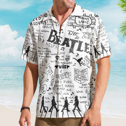 The Beatles Doodle Art Lyrics Collage Hawaiian Shirt – Signature Album Inspired Hawaiian Shirt
