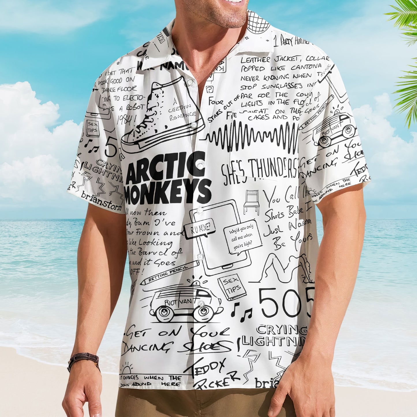 Arctic Monkeys Doodle Sketch Tropical Shirt – Signature Album Inspired Hawaiian Shirt