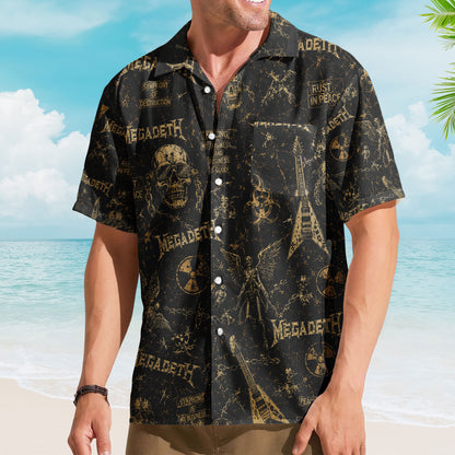 Vintage Megadeth Hawaiian Shirt - Unisex Vic Rattlehead Flying V Summer Button Up