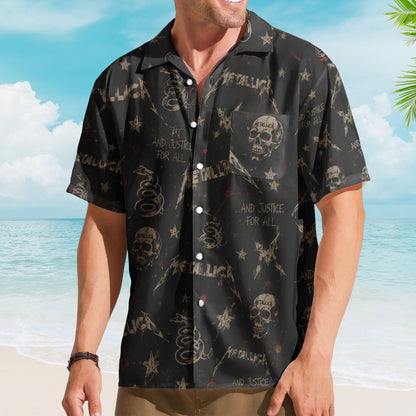 Metallica Hawaiian Shirt - Unisex The Black Album Snake All-Over Print Button Up
