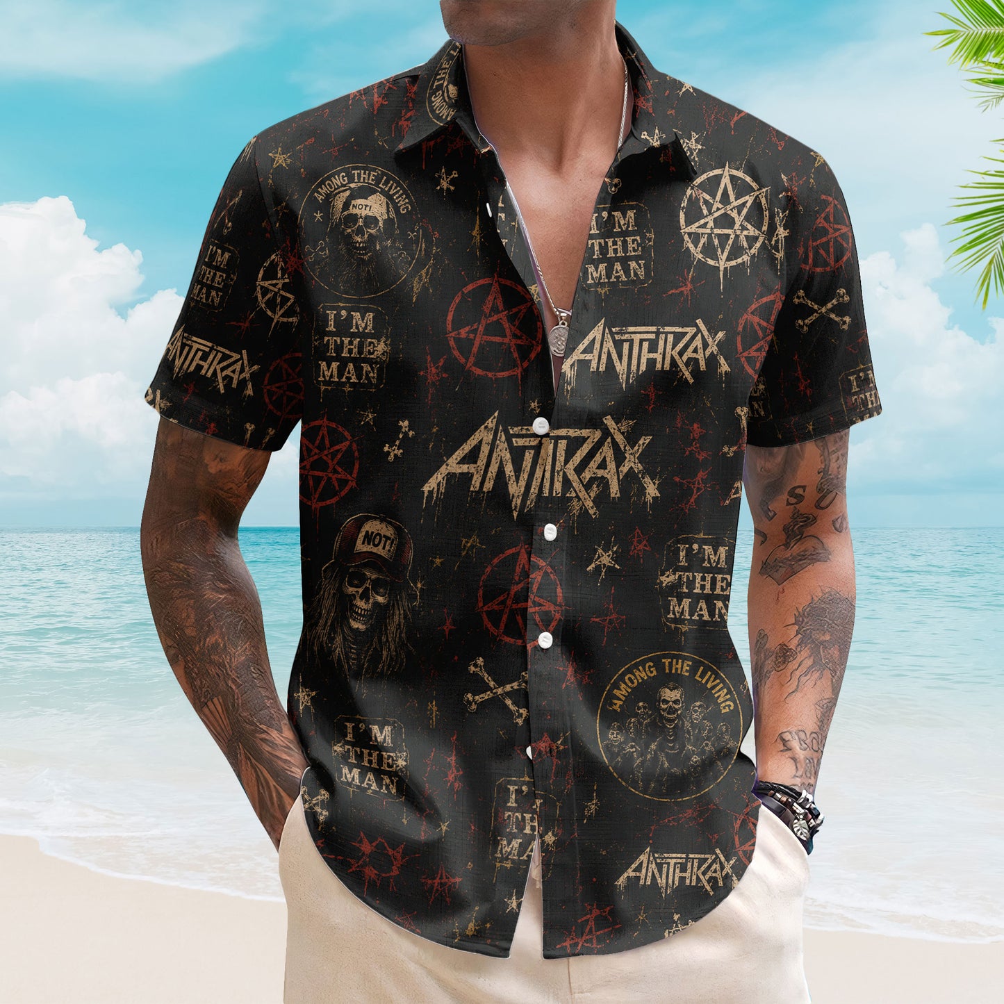 Anthrax Hawaiian Shirt - Unisex Thrash Metal Among The Living Black Button Up
