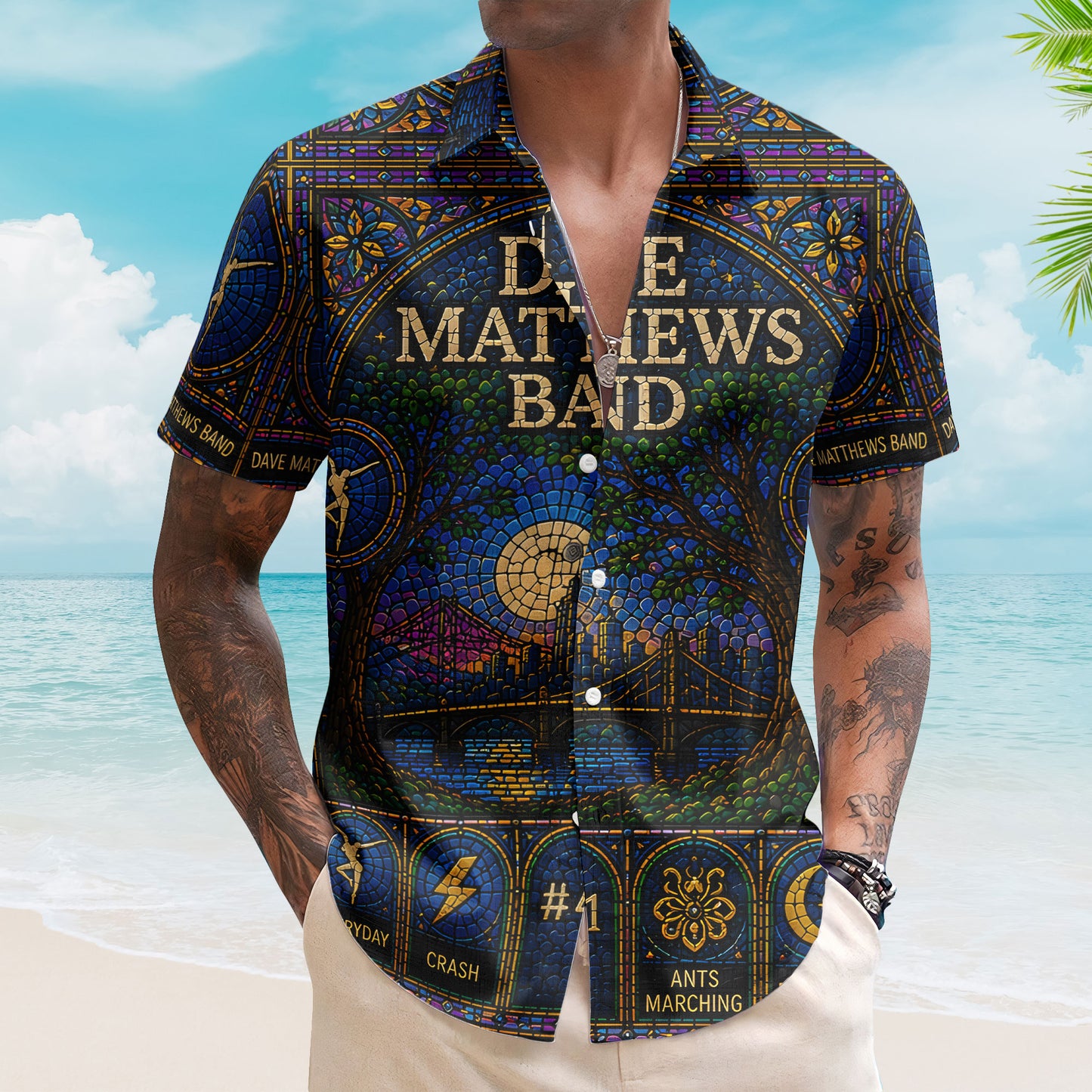 Dave Matthews Band Stained Glass Hawaiian Shirt - Unisex Fire Dancer Button Up