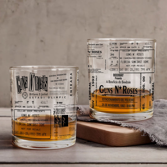 Gun N Rose Concert Ticket Printed Whiskey Glass - Multiple Designs Available Father's Day Gift (With Gift Box)
