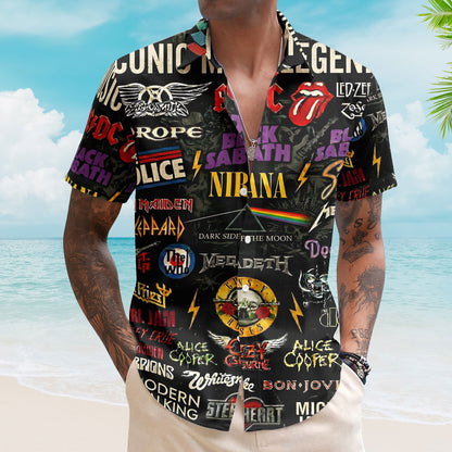 Hard Rock Band Collage Hawaiian Shirt – Unisex Retro Pink Floyd Guns N Roses Merch