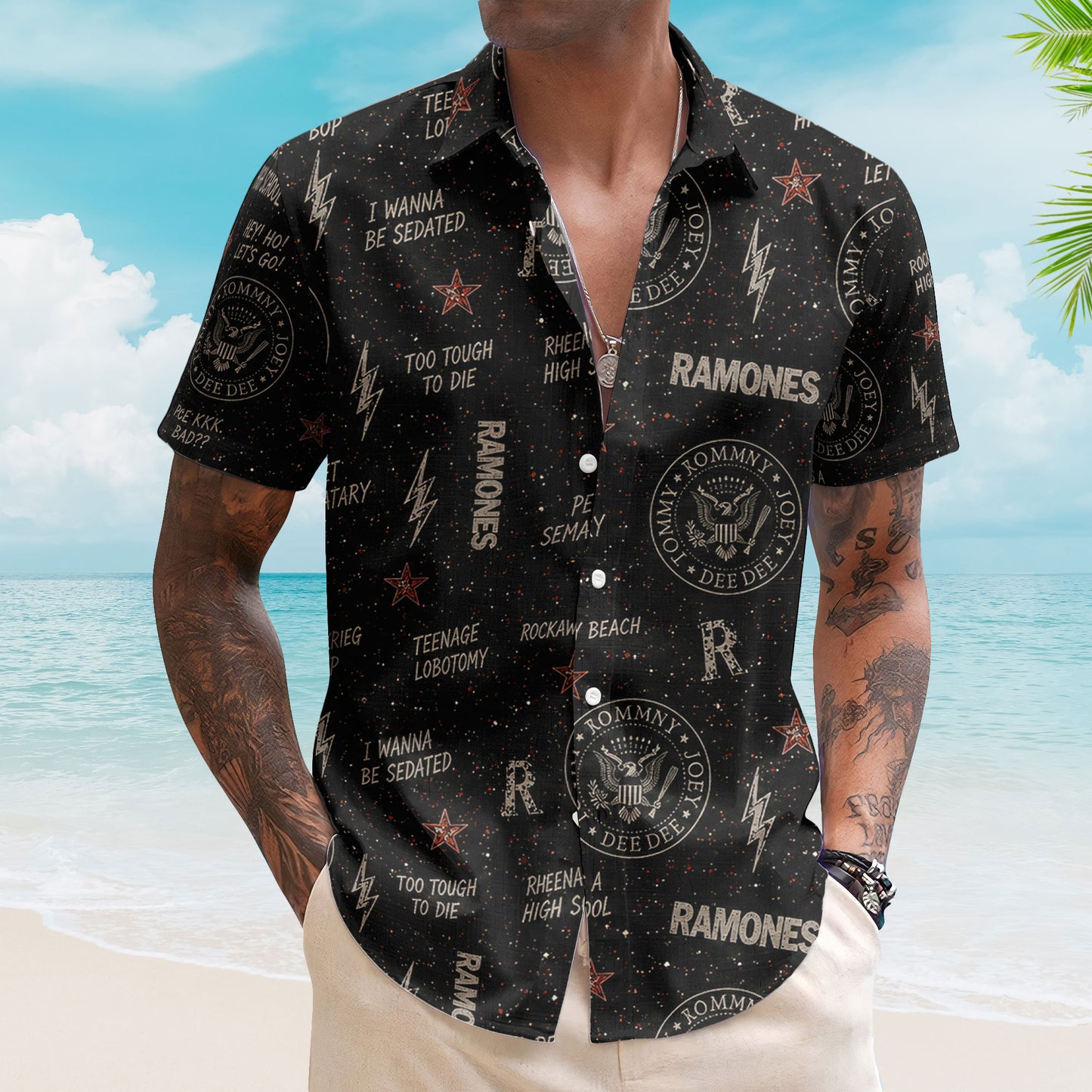 Ramones Logo Hawaiian Shirt – Unisex Punk Rock Presidential Seal Black Button Up