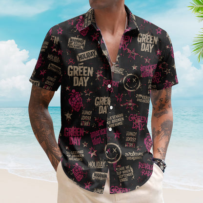 Green Day Hawaiian Shirt – Unisex Punk Rock American Idiot Pink Heart Button Up