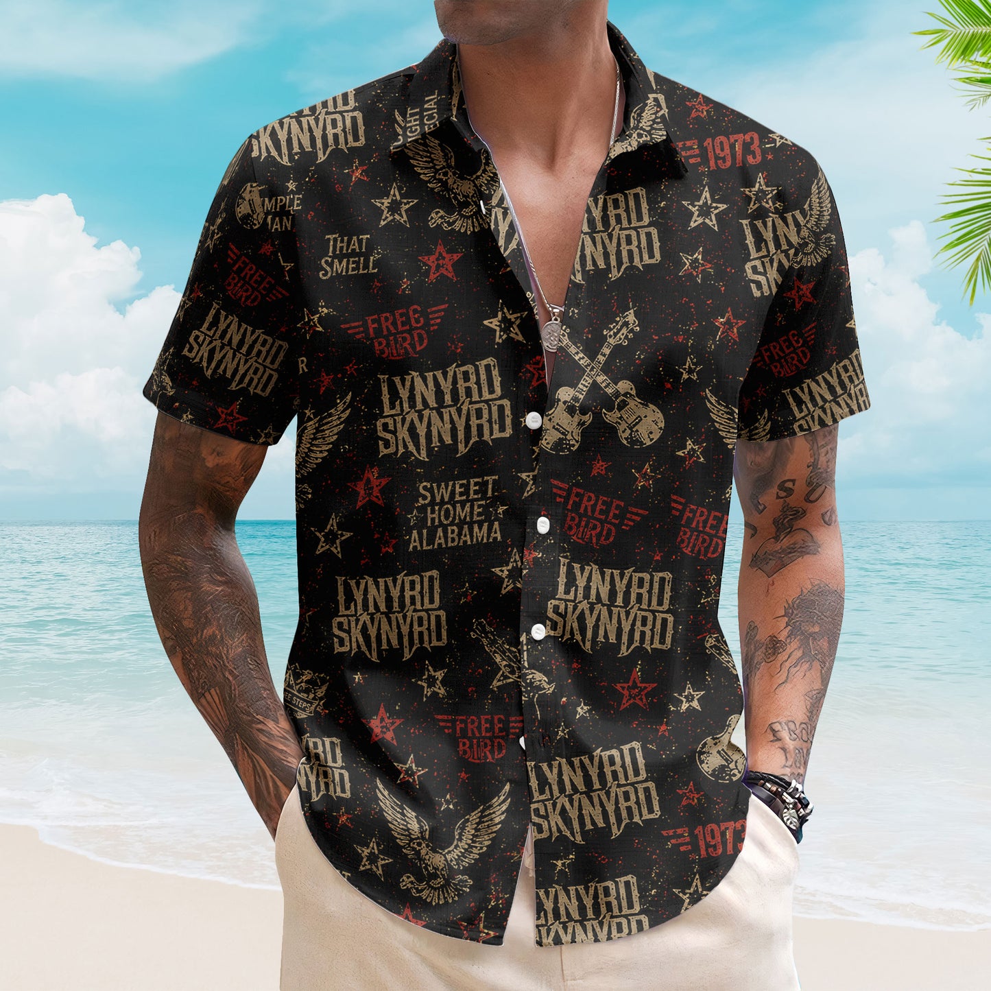 Lynyrd Skynyrd Hawaiian Shirt – Unisex Southern Rock Free Bird Black Button Up