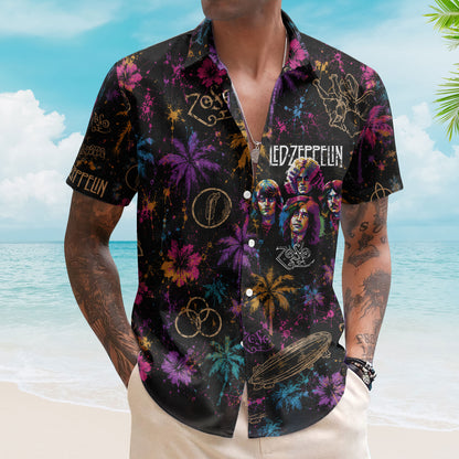 Led Zeppelin Hawaiian Shirt - Unisex Paint Splatter Splat Airship Blimp Button Up