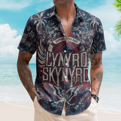 Lynyrd Skynyrd Hawaiian Shirt - Unisex Southern Rock Free Bird Eagle Button Up