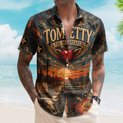 Tom Petty Hawaiian Shirt - Unisex The Heartbreakers Winged Heart Black Button Up