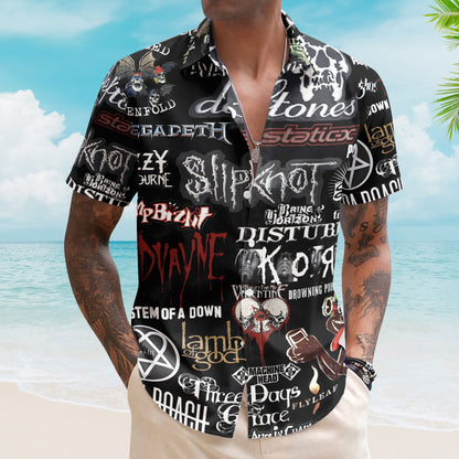 Metal Band Logos Hawaiian Shirt – Unisex Alternative Metal Grunge Summer Button Up - Slipknot Korn Merch