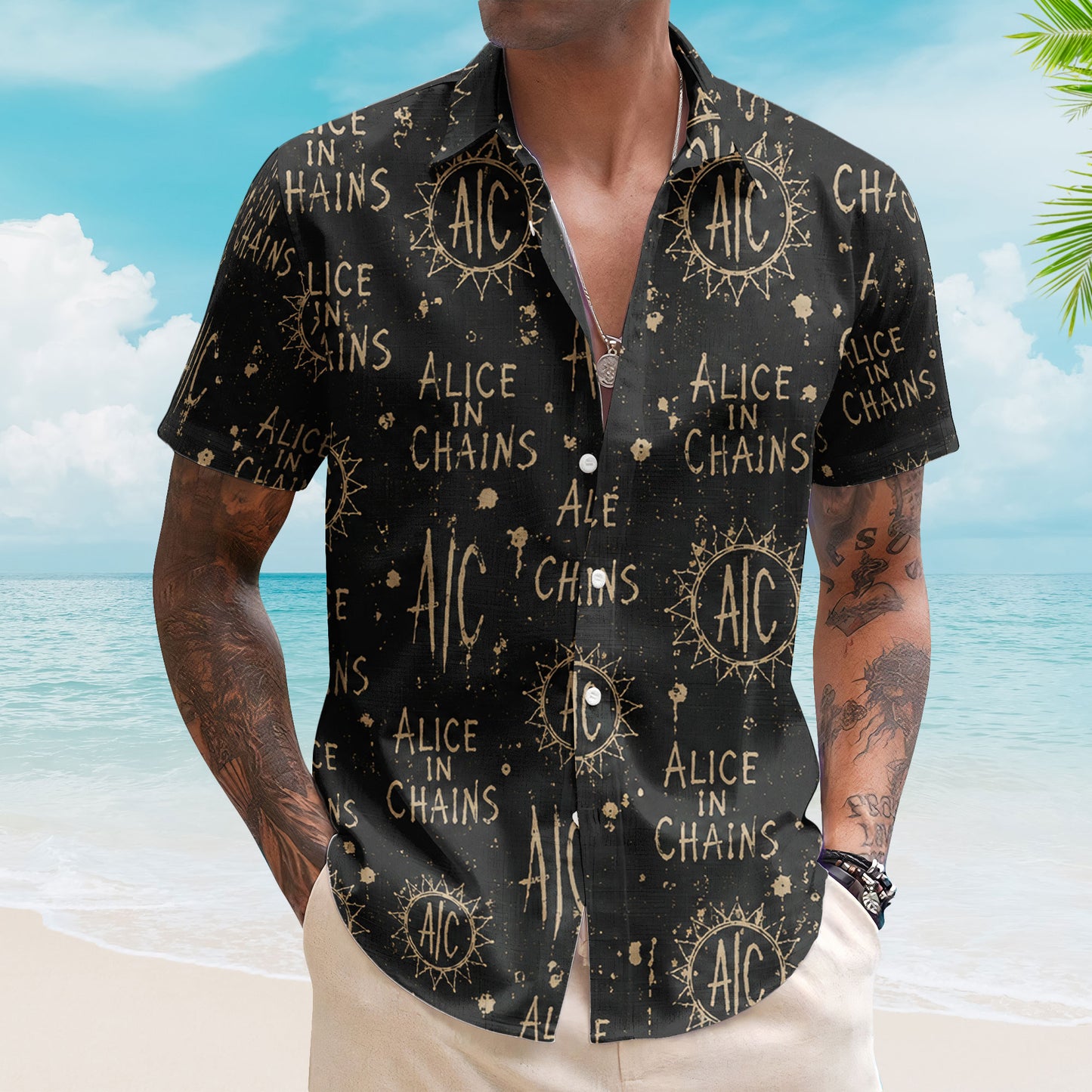 Alice in Chains Hawaiian Shirt – Unisex Grunge Rock AIC Sun Black Button Up