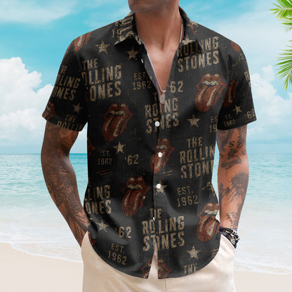 The Rolling Stones Hawaiian Shirt – Unisex Classic Rock Tongue Logo Black Button Up