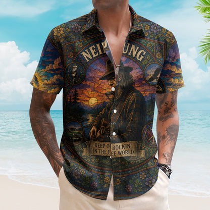 Neil Young  Stained Glass Hawaiian Shirt - Unisex Keep On Rockin In The Free World Shirt