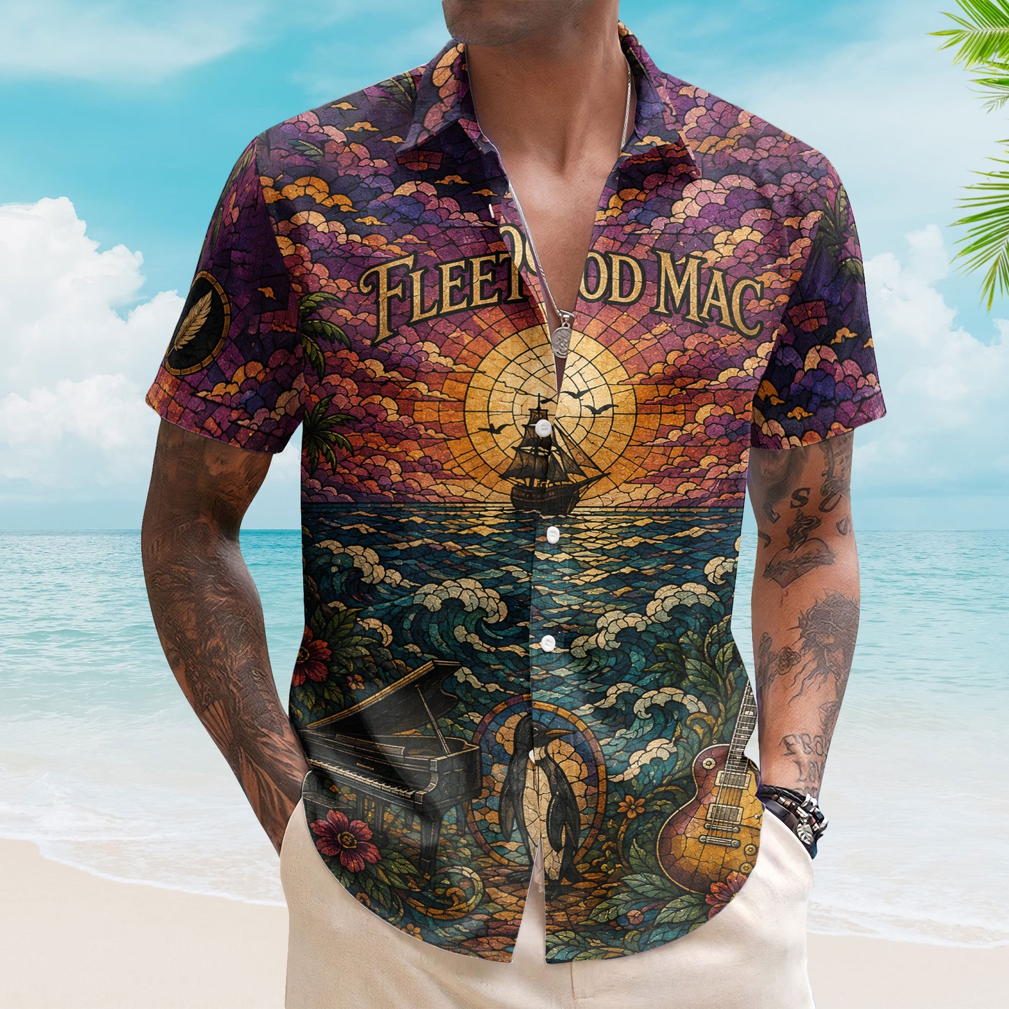 Fleetwood Mac Stained Glass Hawaiian Shirt - Unisex Retro Go Your Own Way Ocean Sunset