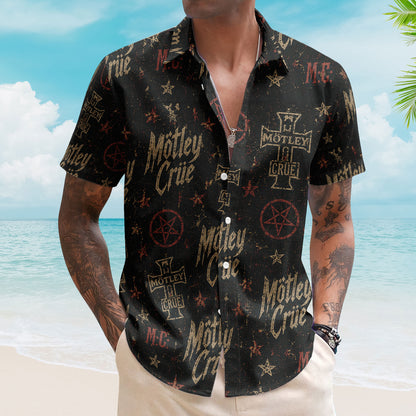 Motley Crue Hawaiian Shirt – Unisex Retro Glam Metal Pentagram Black Button Up