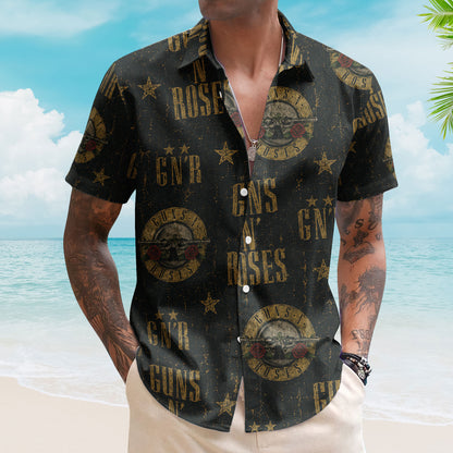 Guns N Roses Hawaiian Shirt – Unisex Hard Rock GNR Classic Bullet Logo Button Up