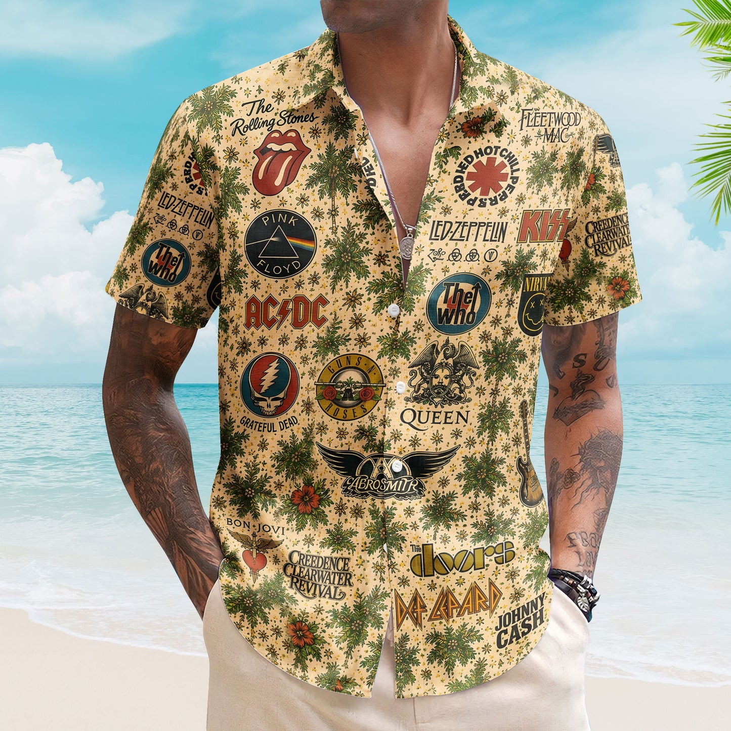 Vintage Rock Legends Tropical Hawaiian Shirt – Classic Band Collage Edition