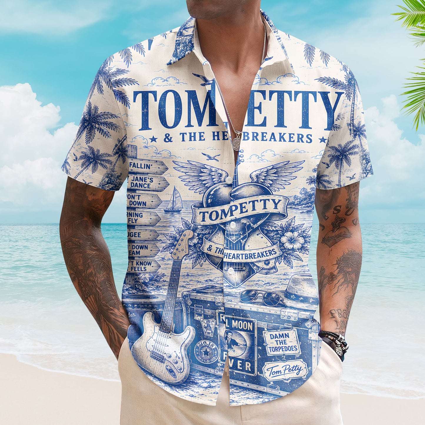 Tom Petty And The Heartbreakers Hawaiian Shirt – Unisex Blueprint Button Up