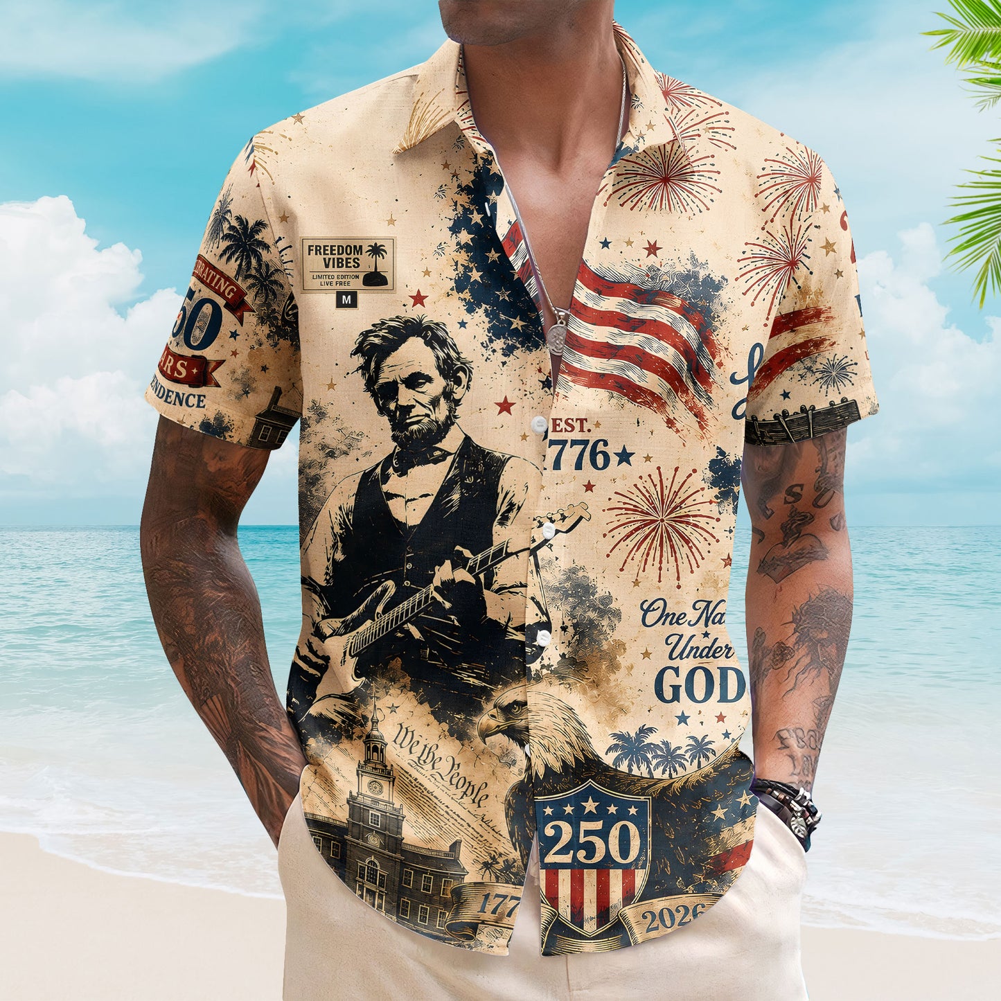 Patriotic Abraham Lincoln Hawaiian Shirt – Unisex 4th of July American Flag Button Up
