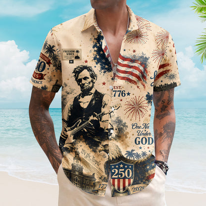 Patriotic Abraham Lincoln Hawaiian Shirt – Unisex 4th of July American Flag Button Up