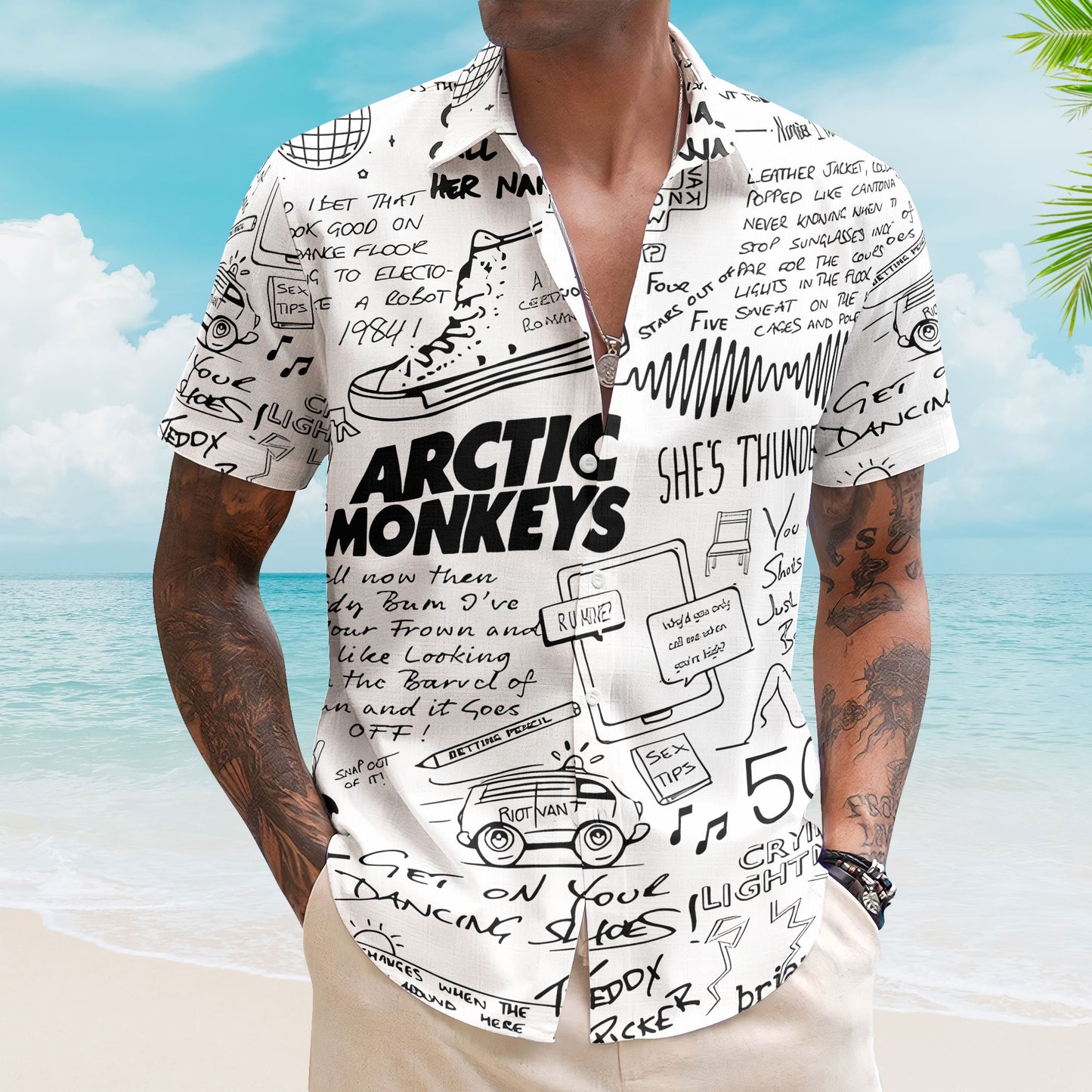 Arctic Monkeys Doodle Sketch Tropical Shirt – Signature Album Inspired Hawaiian Shirt