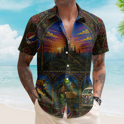 Grateful Dead Hawaiian Shirt – Unisex Retro Terrapin Turtle Cathedral Window Button Up