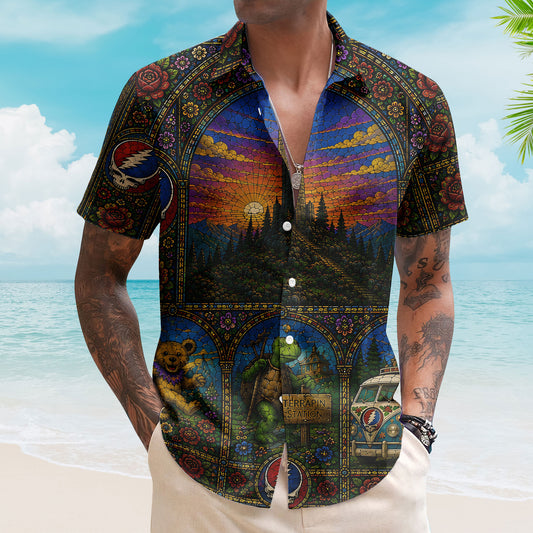 Grateful Dead Hawaiian Shirt – Unisex Retro Terrapin Turtle Cathedral Window Button Up