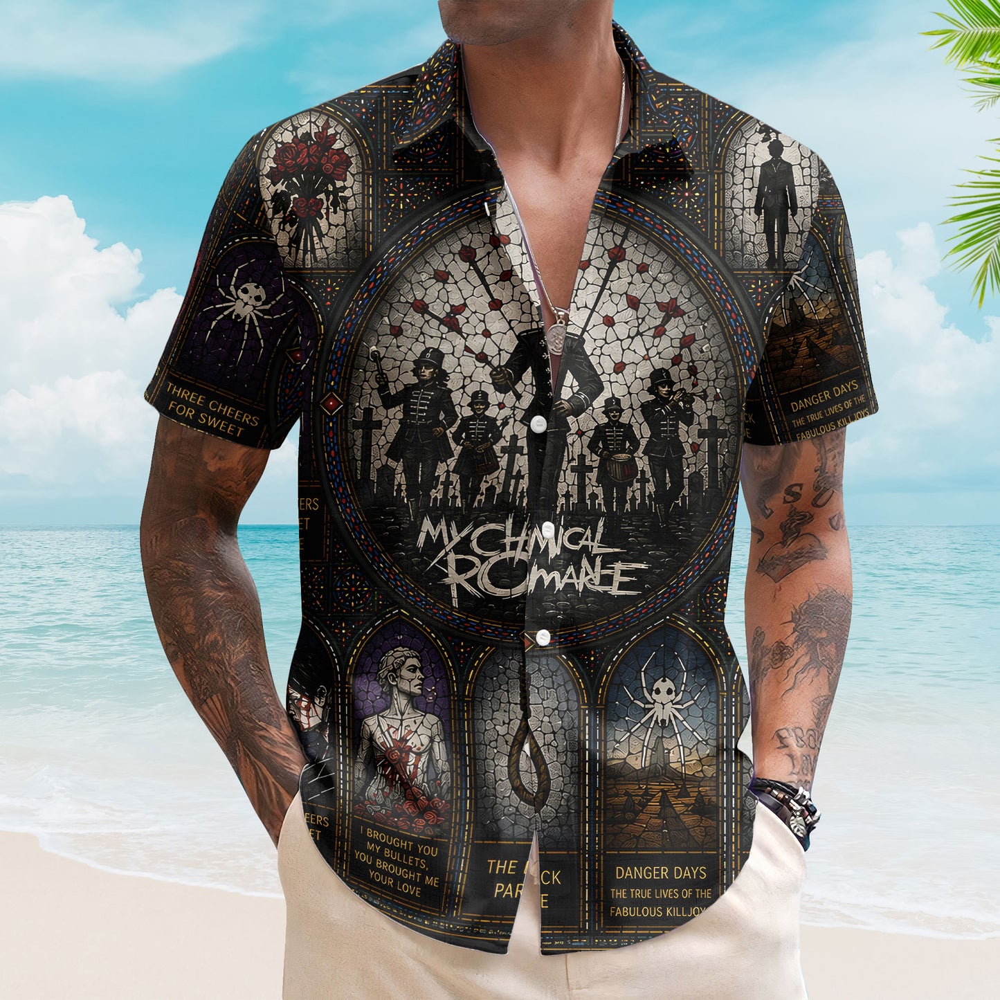 My Chemical Romance Hawaiian Shirt – Unisex Retro Pepe The Black Parade Button Up