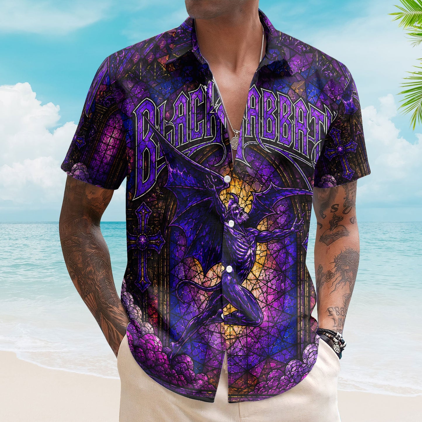 Black Sabbath Stained Glass Hawaiian Shirt - Unisex Heavy Metal Henry Demon Button Up