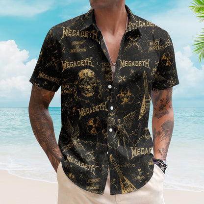 Vintage Megadeth Hawaiian Shirt - Unisex Vic Rattlehead Flying V Summer Button Up