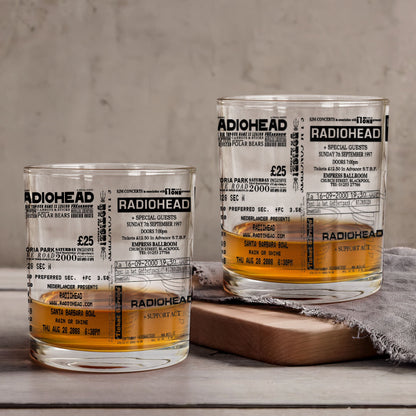 RadioHead Concert Ticket Printed Whiskey Glass - Multiple Designs Available Father's Day Gift (With Gift Box)