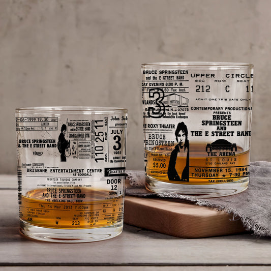 Bruce Springsteen Concert Ticket Printed Whiskey Glass - Multiple Designs Available Father's Day Gift (With Gift Box)