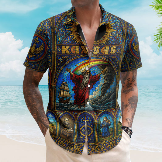 Kansas Hawaiian Shirt - Unisex Retro Carry On Wayward Son Cathedral Window Summer Shirt
