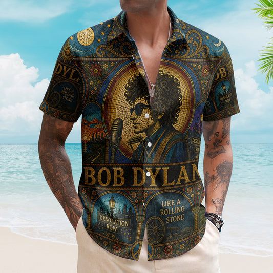 Bob Dylan Hawaiian Shirt - Unisex Retro Like A Rolling Stone Cathedral Window Button Up