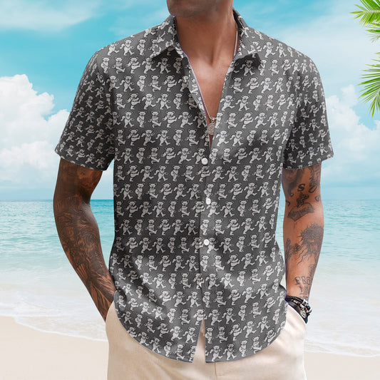 Grateful Dead Dancing Bears Retro Grey Monogram Summer Hawaiian Shirt – Retro Music Album Art Inspired Shirt