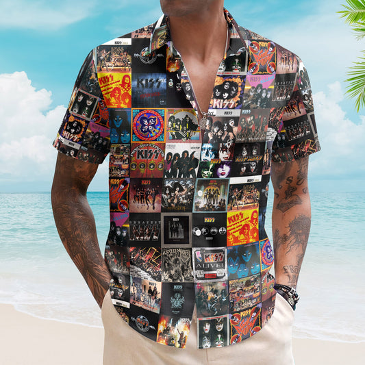 Kiss Album Covers Glam Rock Icon Destroyer Summer Hawaiian Shirt - Unisex Retro Music Album Art Inspired Unisex Shirt