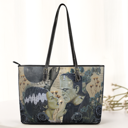 Frankenstein & Bride Leather Tote Bag – Gothic Romance Horror Design
