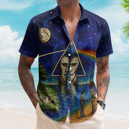 Pink Floyd Hawaiian Shirt - Unisex Dark Side Of The Moon Cathedral Window Button Up
