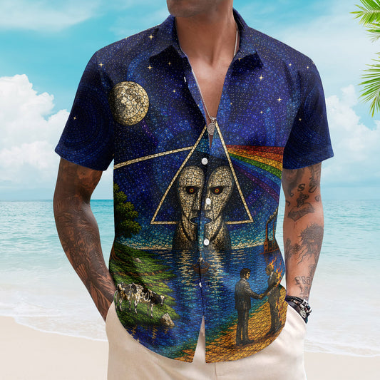 Pink Floyd Hawaiian Shirt - Unisex Dark Side Of The Moon Cathedral Window Button Up