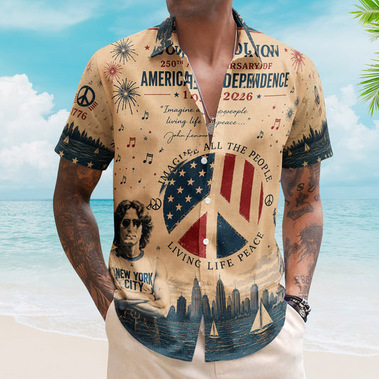 John Lennon Imagine Hawaiian Shirt - Unisex 250th American Independence Peace Sign Shirt
