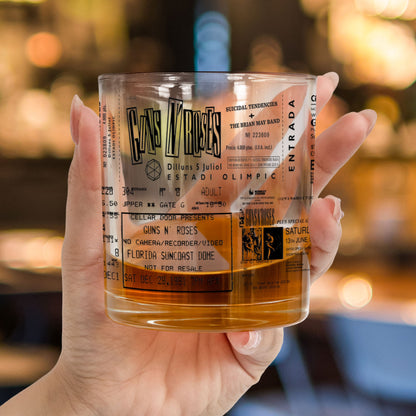 Gun N Rose Concert Ticket Printed Whiskey Glass - Multiple Designs Available Father's Day Gift (With Gift Box)
