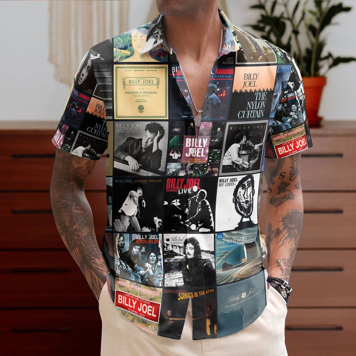 Billy Joel Hawaiian Shirt – Album Cover Collage Classic Rock Summer Button Up