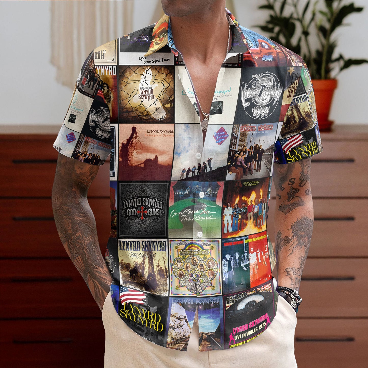 Lynyrd Skynyrd Nostalgia Collage Hawaiian Shirt – Southern Rock Memories Gift