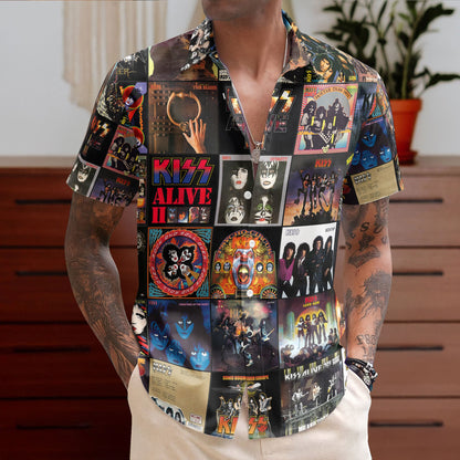 KISS Hawaiian Shirt – Album Cover Collage Glam Rock Summer Button Up
