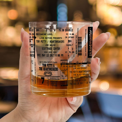 Tom Petty Concert Ticket Printed Whiskey Glass - Multiple Designs Available Father's Day Gift (With Gift Box)