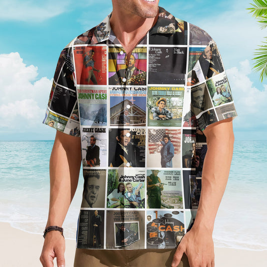 Johnny Cash Album Collage Hawaiian Shirt – Country Rock Music Fan Shirt